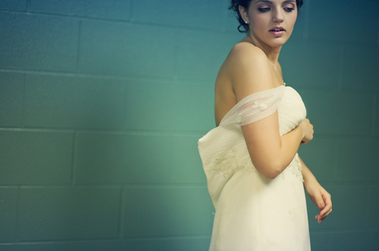 Bride in her strapless white wedding dress