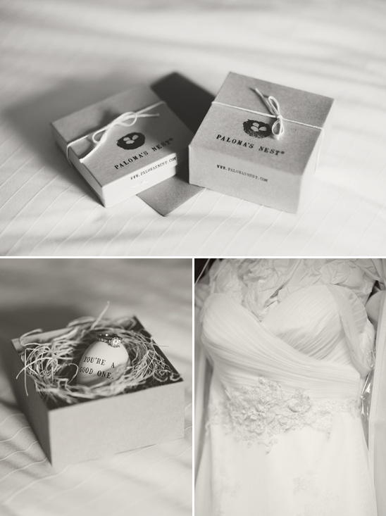 Palomas Nest boxes ring nest and wedding dress detail