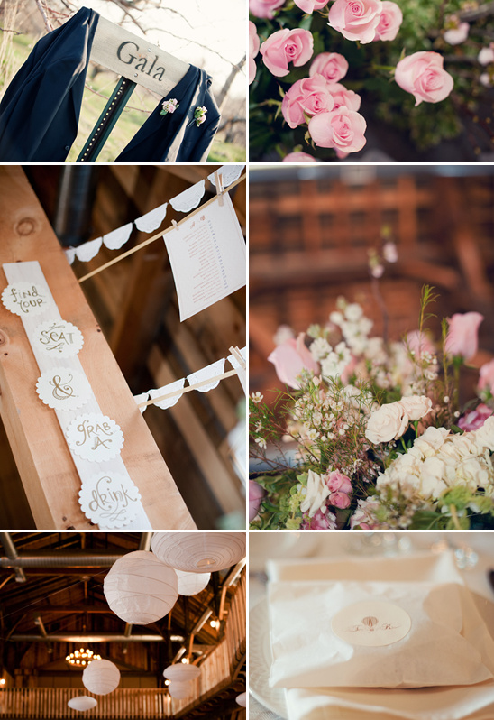 Rustic wedding details: Gala signage, seating chart, favors