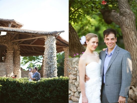 Couple posing outdoors at wedding