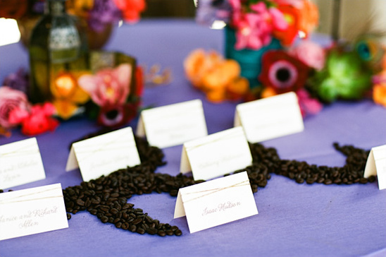 Wedding place cards on coffee beans