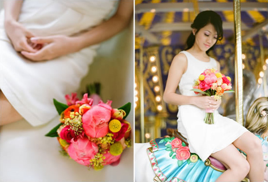Vibrant pink and yellow wedding bouquet