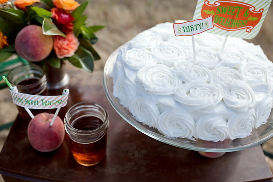 Delicious white cake and sweet tea party treats