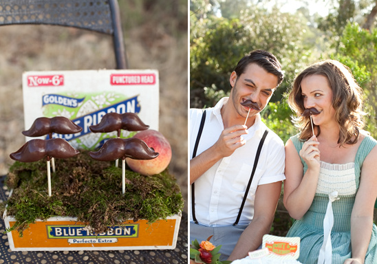Chocolate mustache lollipops for a fun couple