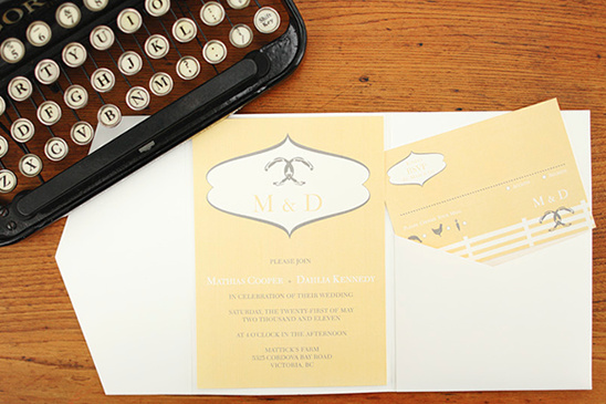 Wedding invitation, M&D, light yellow