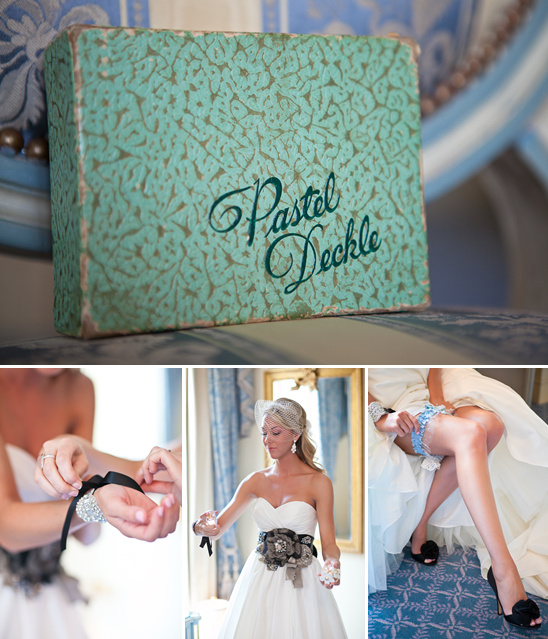 Bride getting ready with Pastel Deckle box and wedding details