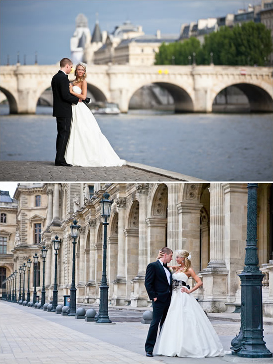 Bride and groom wedding photos in Paris France