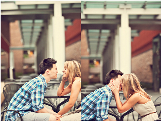 Romantic couple sharing a sweet kiss outdoors