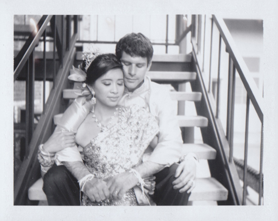 Black and white photo of a happy wedding couple