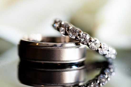 Elegant wedding bands with shimmering diamond details