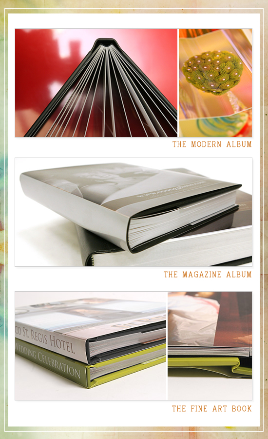 Photo album types, modern, magazine, fine art book