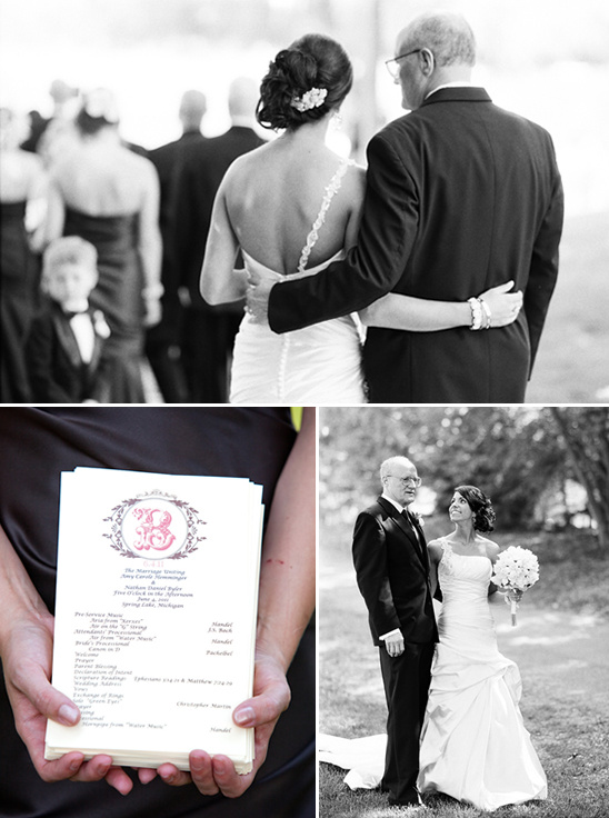 Bride and father walking wedding ceremony black and white