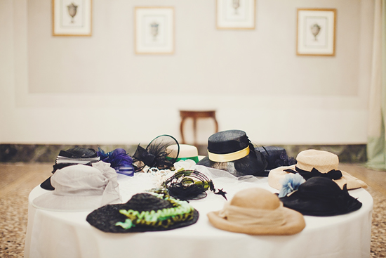 Elegant hats displayed on a table