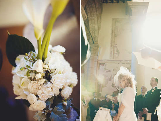 Elegant white wedding bouquet and bride's ceremony