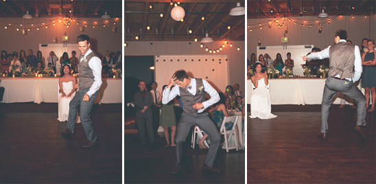 Groom showing off his best dance moves at wedding party