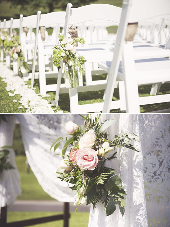 Wedding ceremony chairs and arch decorations