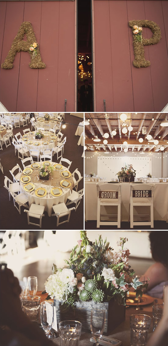 Rustic chic wedding decor with floral arrangements and letters