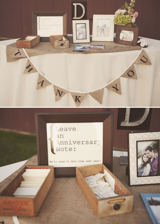 Wedding thank you table with anniversary notes and decor
