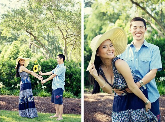 Happy couple embracing in a sunny park