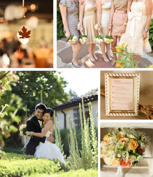 Autumn wedding bridesmaids bouquets and bride groom