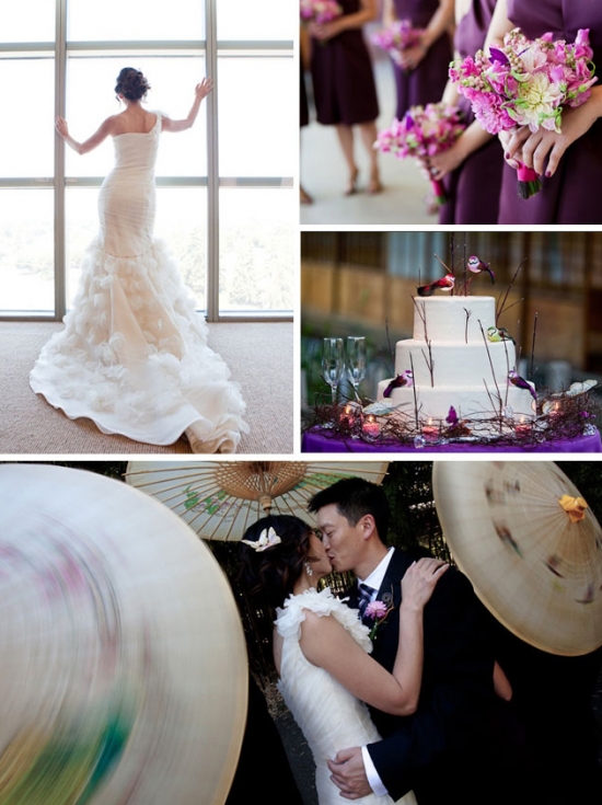 Elegant bride, wedding cake, and romantic couple's kiss