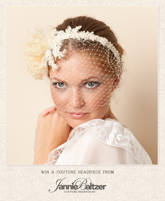 Elegant bridal headpiece with veil; win a couture design