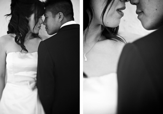 Bride and groom in wedding black and white portrait