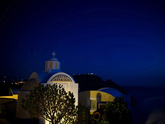 Saint Spyridon church illuminated at night in Greece