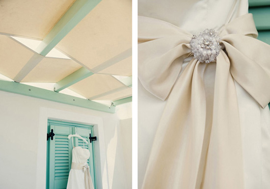 Elegant wedding dress with ornate bow