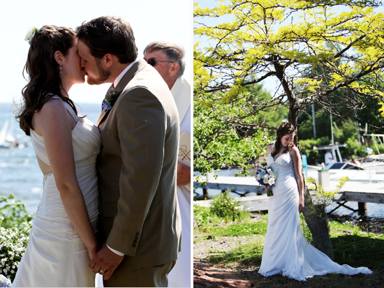 Bride and groom kissing wedding day portraits outdoors