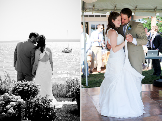 Bride and groom embrace during their wedding day