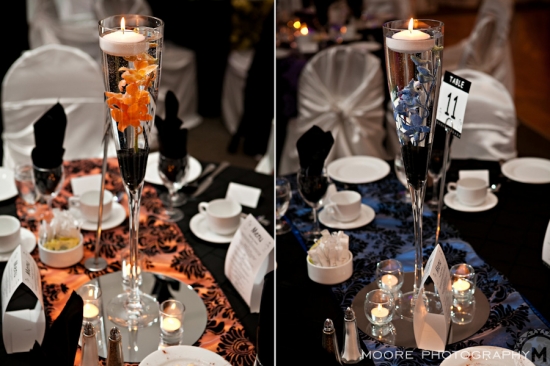 Elegant wedding centerpieces with floating candles and flowers