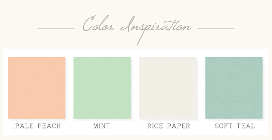 Pale peach, mint, rice paper, soft teal color inspiration palette