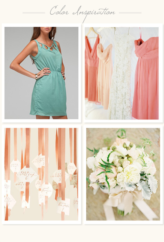 Wedding color inspiration: peach, mint, and white