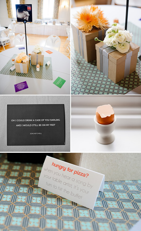 Unique wedding table decorations with flowers and sayings