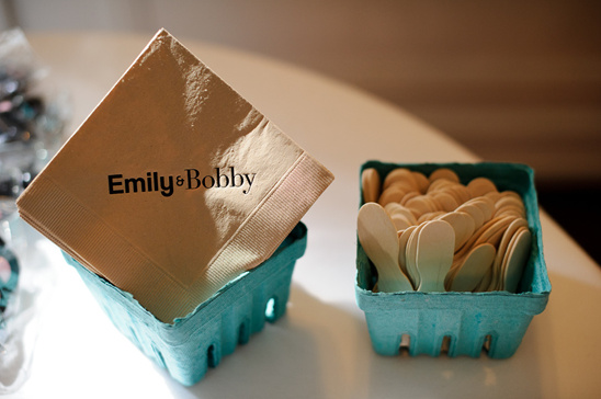 Emily Bobby wedding napkins and wooden spoons basket