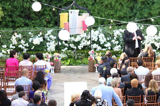 Outdoor wedding ceremony guests