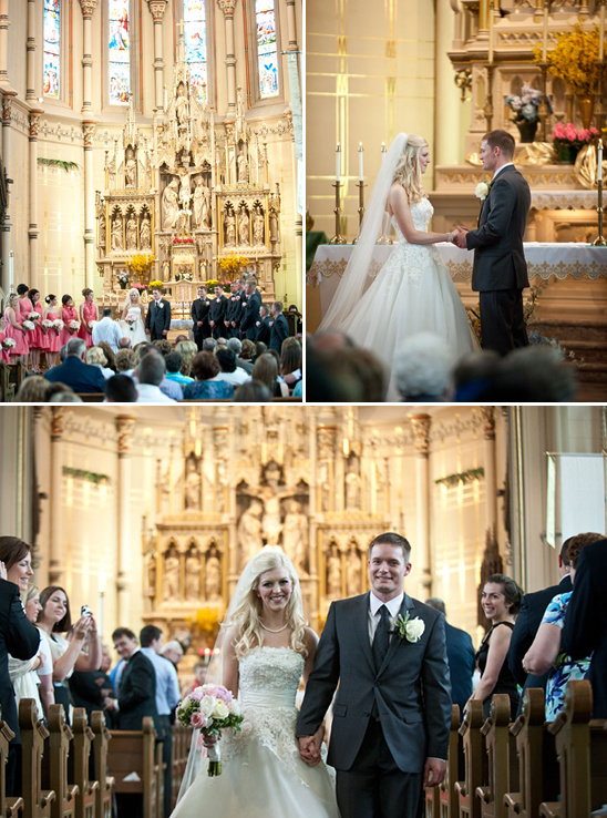 Bride and groom exchanging vows in a church