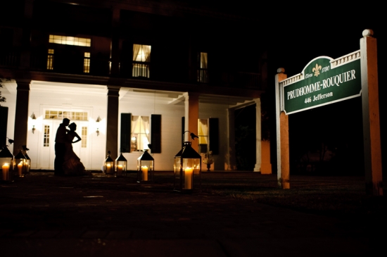 Silhouetted couple at night, Prudhomme-Rouquier wedding venue
