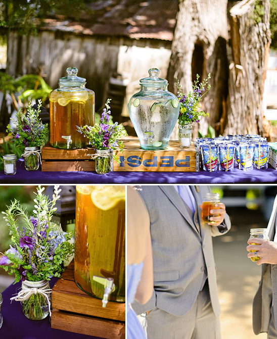Rustic wedding beverage station with infused water