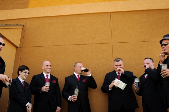 Groom's party drinking and laughing