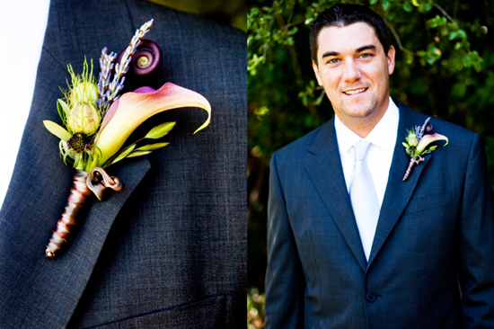 Colorful floral boutonniere on a suit jacket
