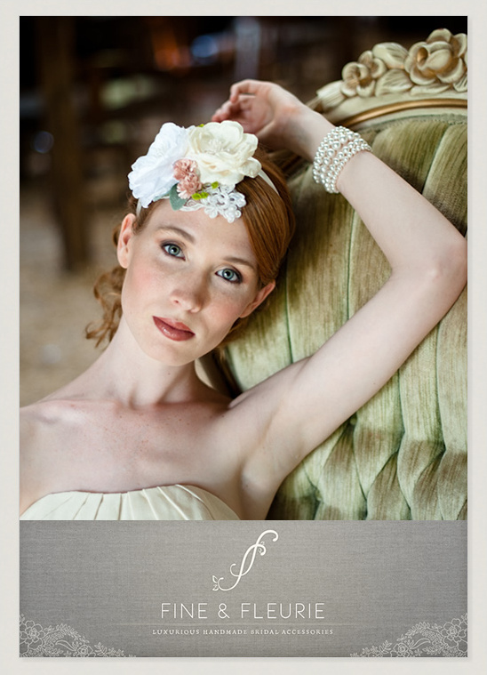 Bride wearing floral bridal headband