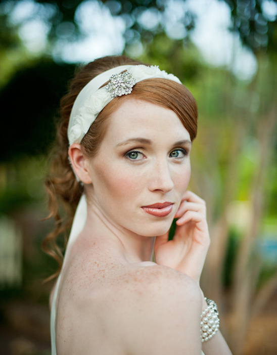 Redhead bride wearing jeweled headband