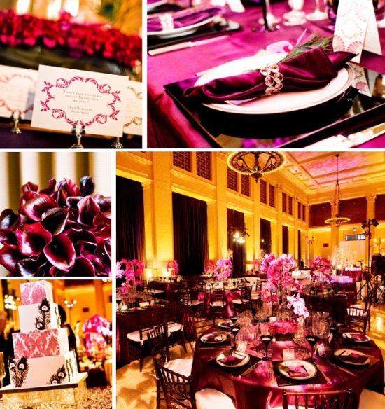 Elegant wedding with dark red and pink decor theme