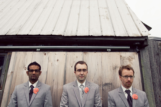 Groom and groomsmen in gray suits