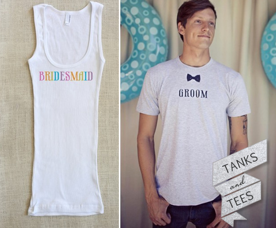 Bridesmaid tank and groom tee shirts for wedding parties