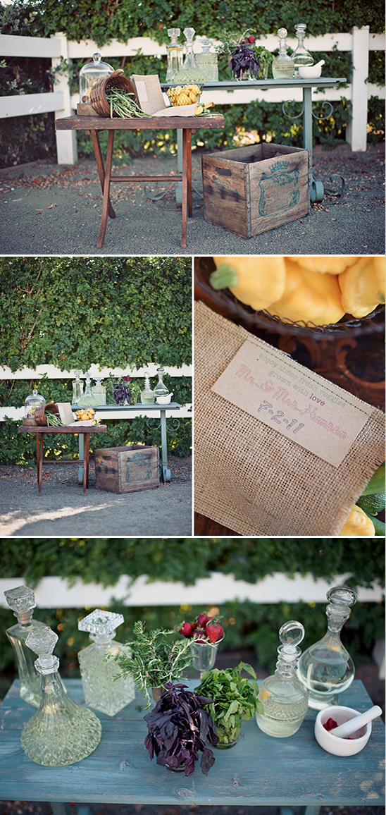 Rustic lemonade wedding bar setup