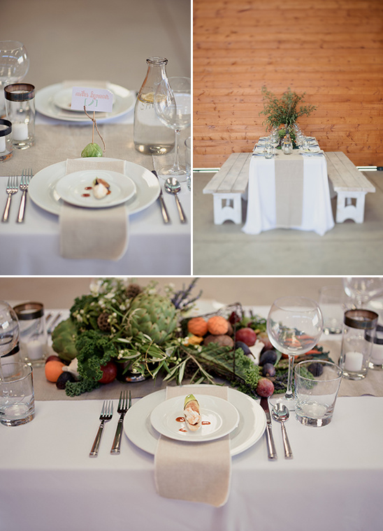 Rustic wedding table setting with farm-to-table food