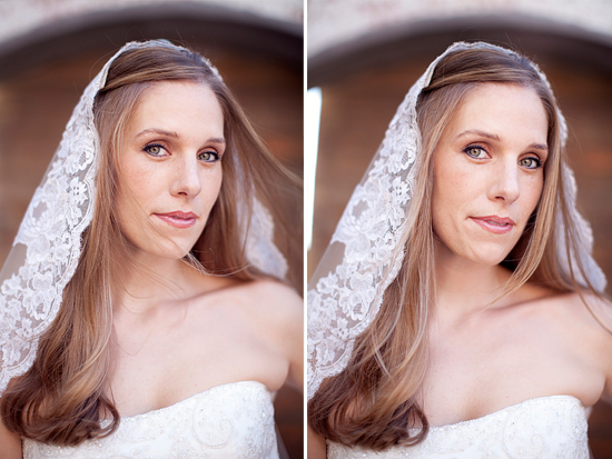 Bride in lace veil, wedding hairstyle
